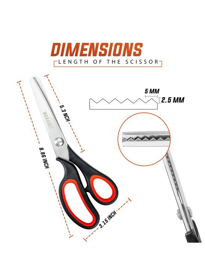 Makasla Pinking Shears Scissors for Fabric, Craft Scissors Decorative Edge, Zig Zag Scissors with Serrated Cutting Edge, Professional Sewing Pinking Shear for Fabric/Leather/Paper Craft (Red) - Image 5